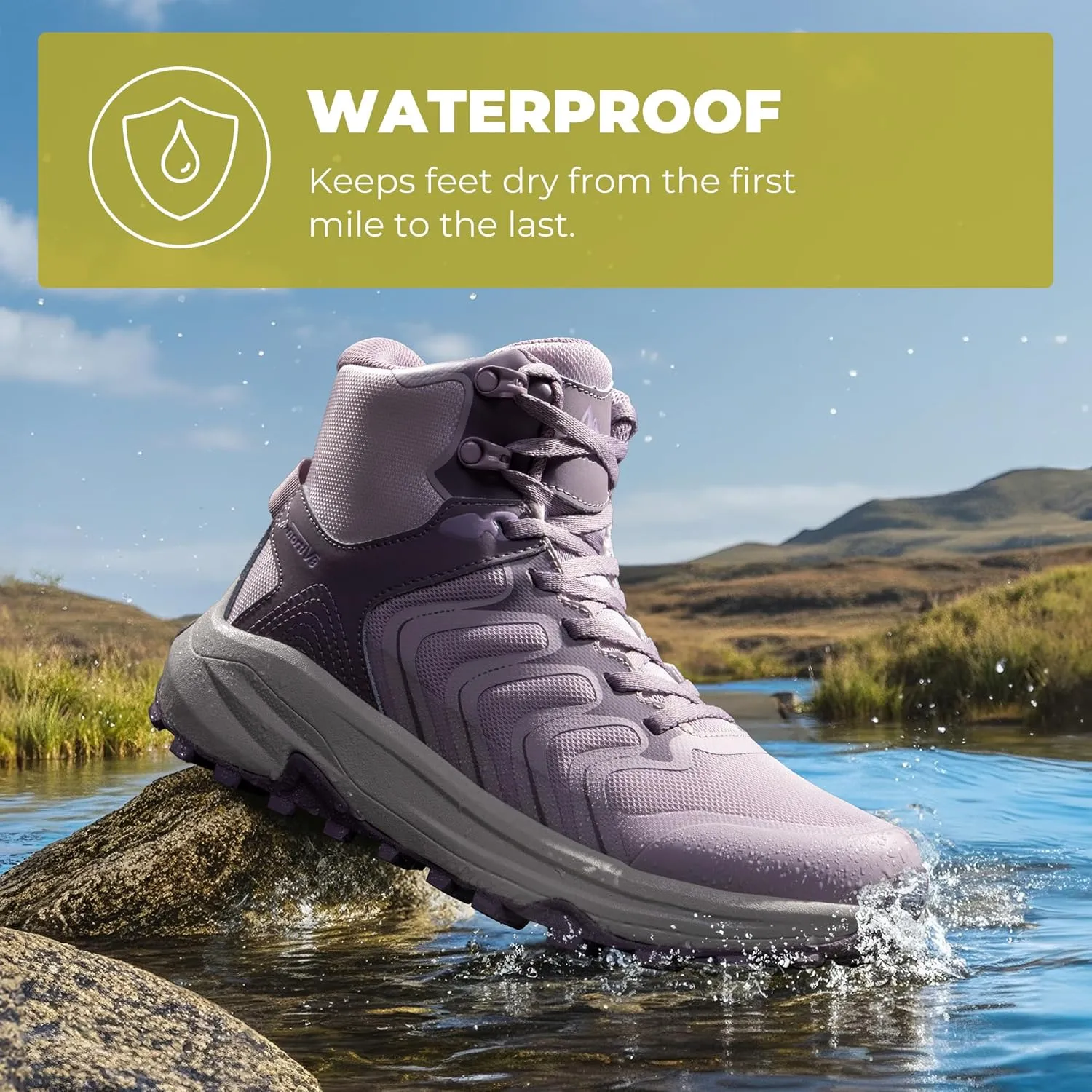 NORTIV 8 Women's Hiking Boots Waterproof with Arch Support Sneakers Walking Outdoor Comfortable Lightweight Boot Echo Mid