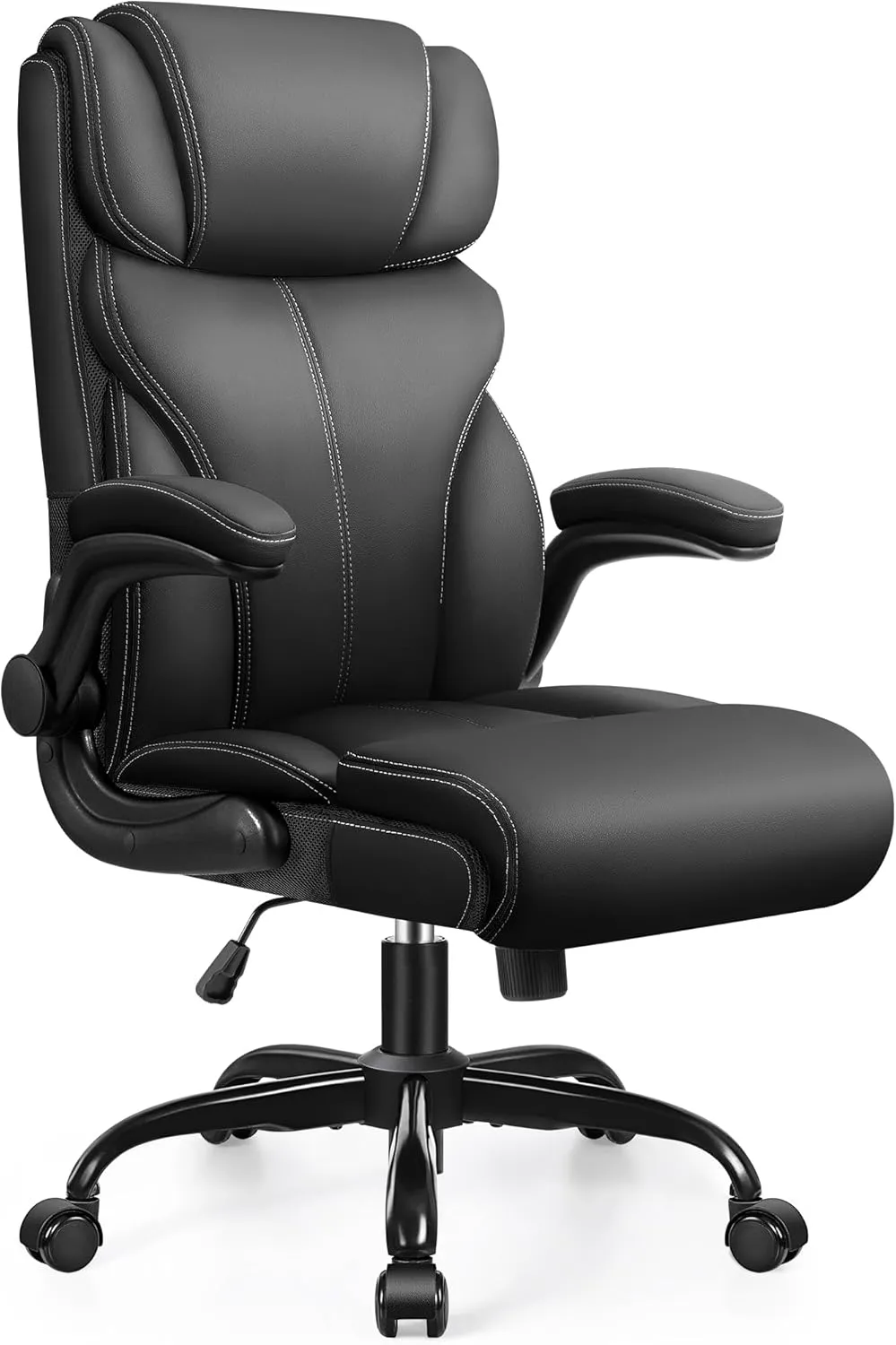Office Chair, Ergonomic Big and Tall Computer Desk Chairs, Executive Breathable Leather Chair with Adjustable High Back Flip-up Armrests, Lumbar Support Swivel PC Chair with Rocking Function