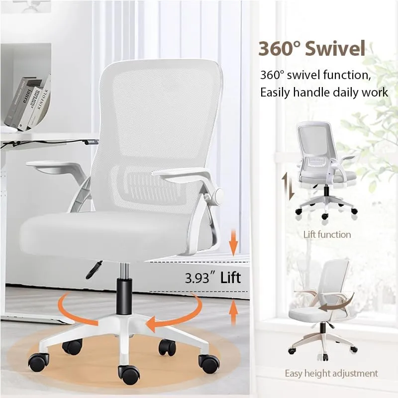 Office Chair, Ergonomic Desk Breathable Mesh Swivel Chair with Flip-Up Arms and Lumbar Support Computer for Home Office