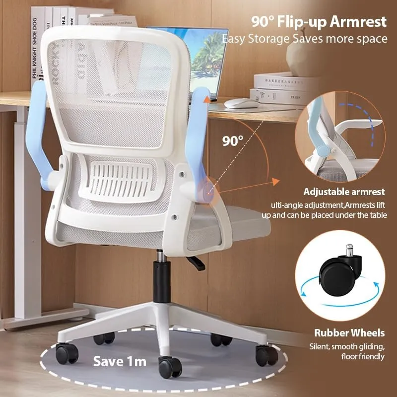 Office Chair, Ergonomic Desk Breathable Mesh Swivel Chair with Flip-Up Arms and Lumbar Support Computer for Home Office