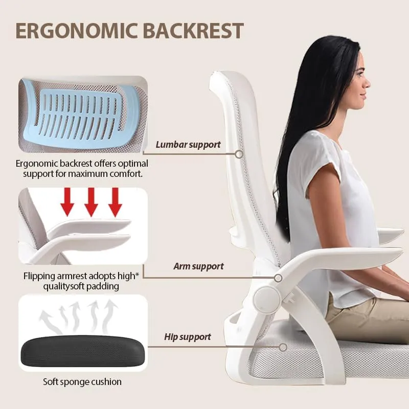Office Chair, Ergonomic Desk Breathable Mesh Swivel Chair with Flip-Up Arms and Lumbar Support Computer for Home Office