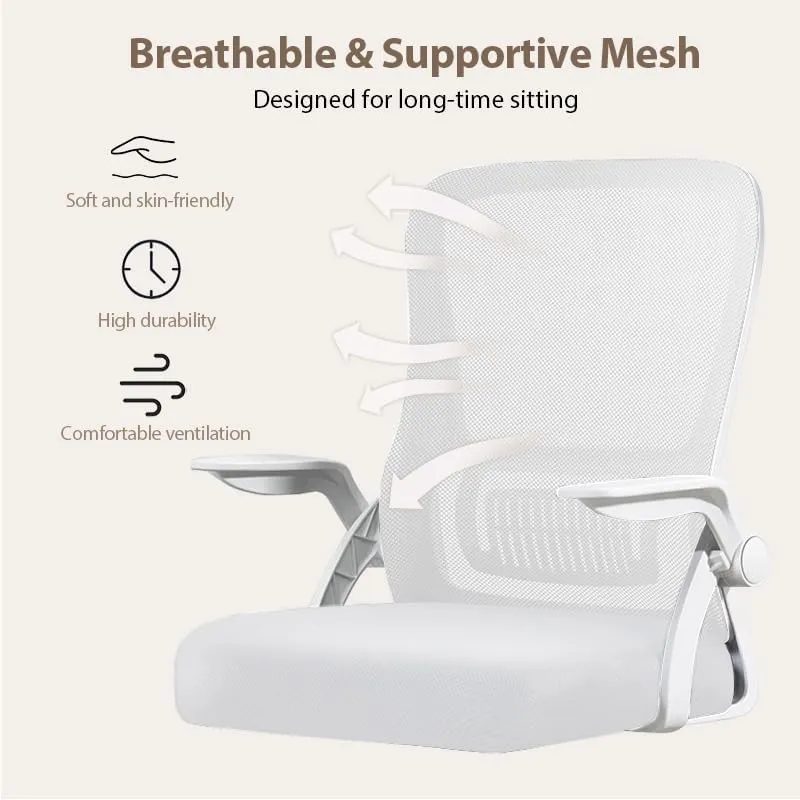 Office Chair, Ergonomic Desk Breathable Mesh Swivel Chair with Flip-Up Arms and Lumbar Support Computer for Home Office