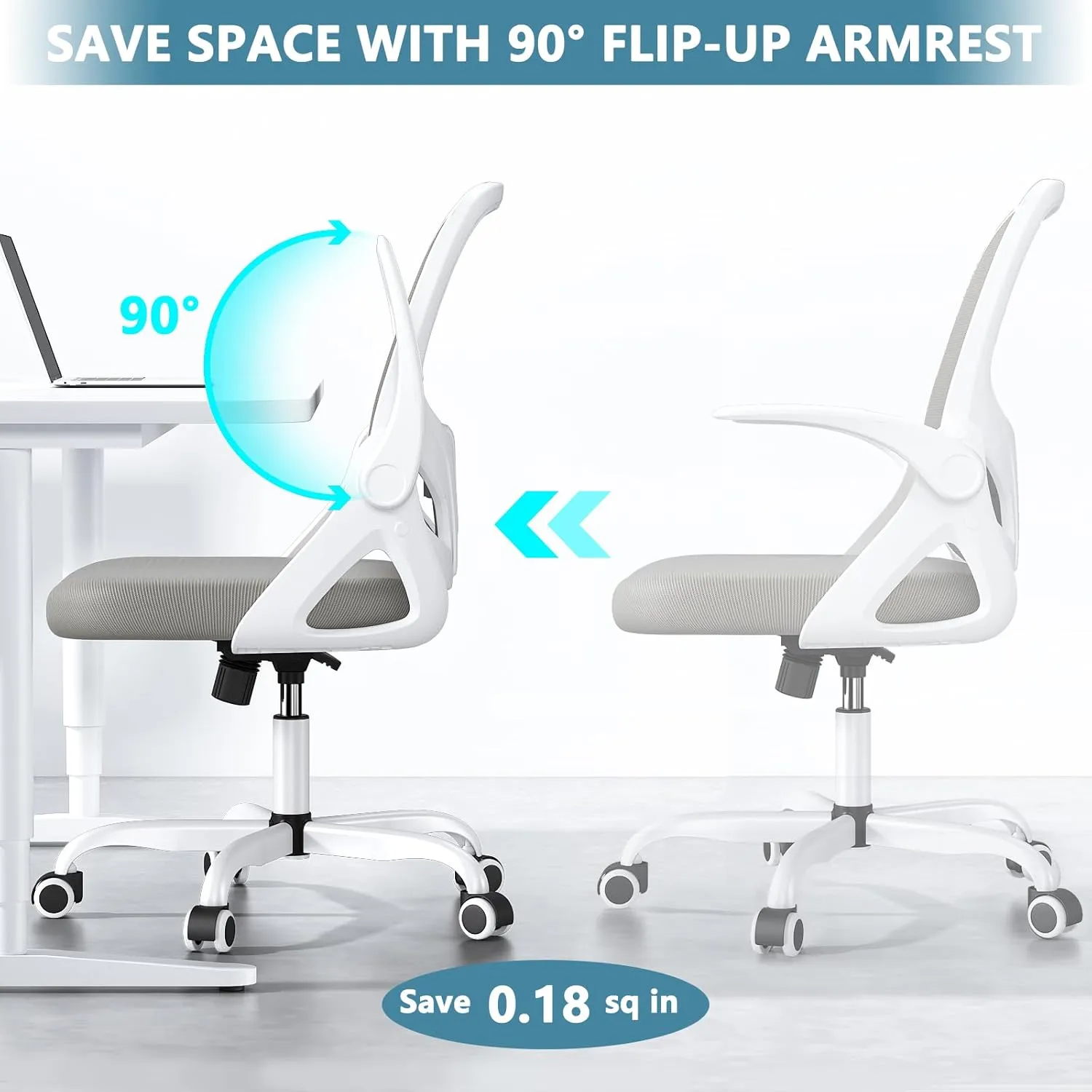 Office Desk Chair with Lumbar Support, Ergonomic Mesh Office Chair with Wheels and Flip-up Armrests, Adjustable Height Swivel Computer Chair for Home and Office, KYGB255