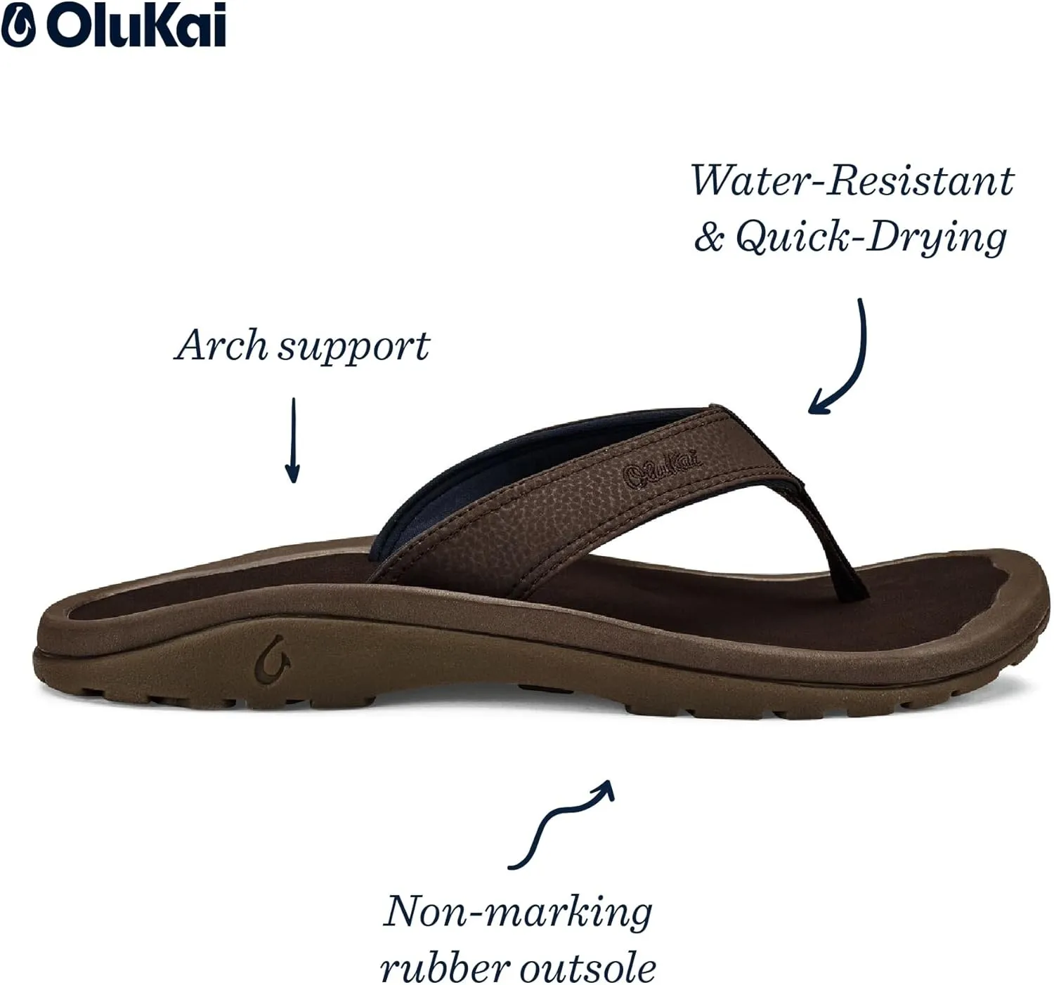 OLUKAI Ohana Men's Beach Sandals, Water Resistant Flip Flops, Arch Support & Comfort Fit, Lightweight & Durable, Enhanced Grip & Traction