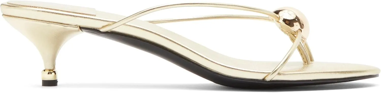 OMLISHZTY Women's Kitten Heel Sandals - Sculptural Metal Hardware, Open Toe Flip Flop Heels, Dressy Casual Sandals for Multi-Occasion Wear