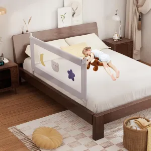 omzer Bed Rail for Toddlers - Baby Bed Guard Rail with Double Child Lock, Safety Bedrail for Children Kids with Pattern, Infants Height Adjustment Guardrail for Full Queen King Size - 1 Pack, 59”
