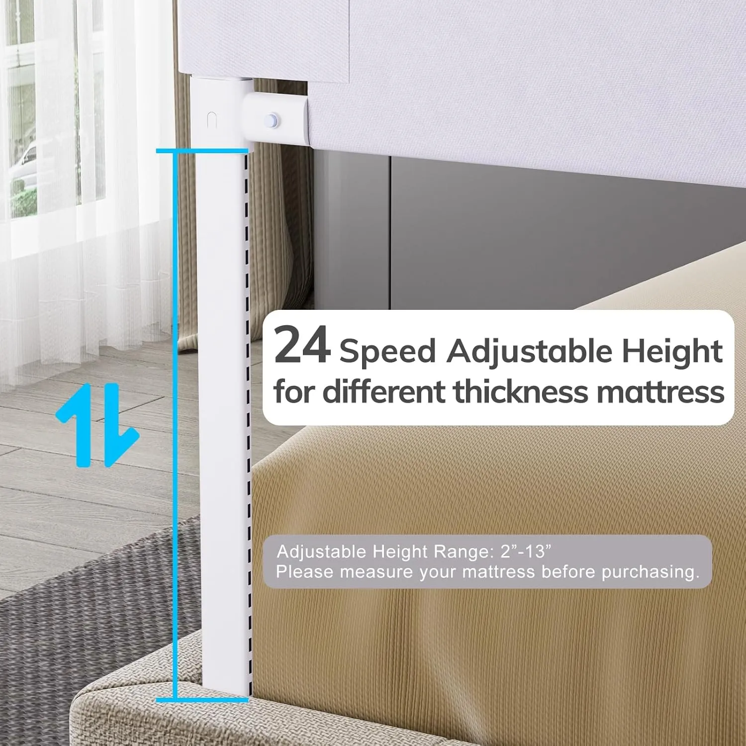 omzer Bed Rail for Toddlers - Baby Bed Guard Rail with Double Child Lock, Safety Bedrail for Children Kids with Pattern, Infants Height Adjustment Guardrail for Full Queen King Size - 1 Pack, 59”