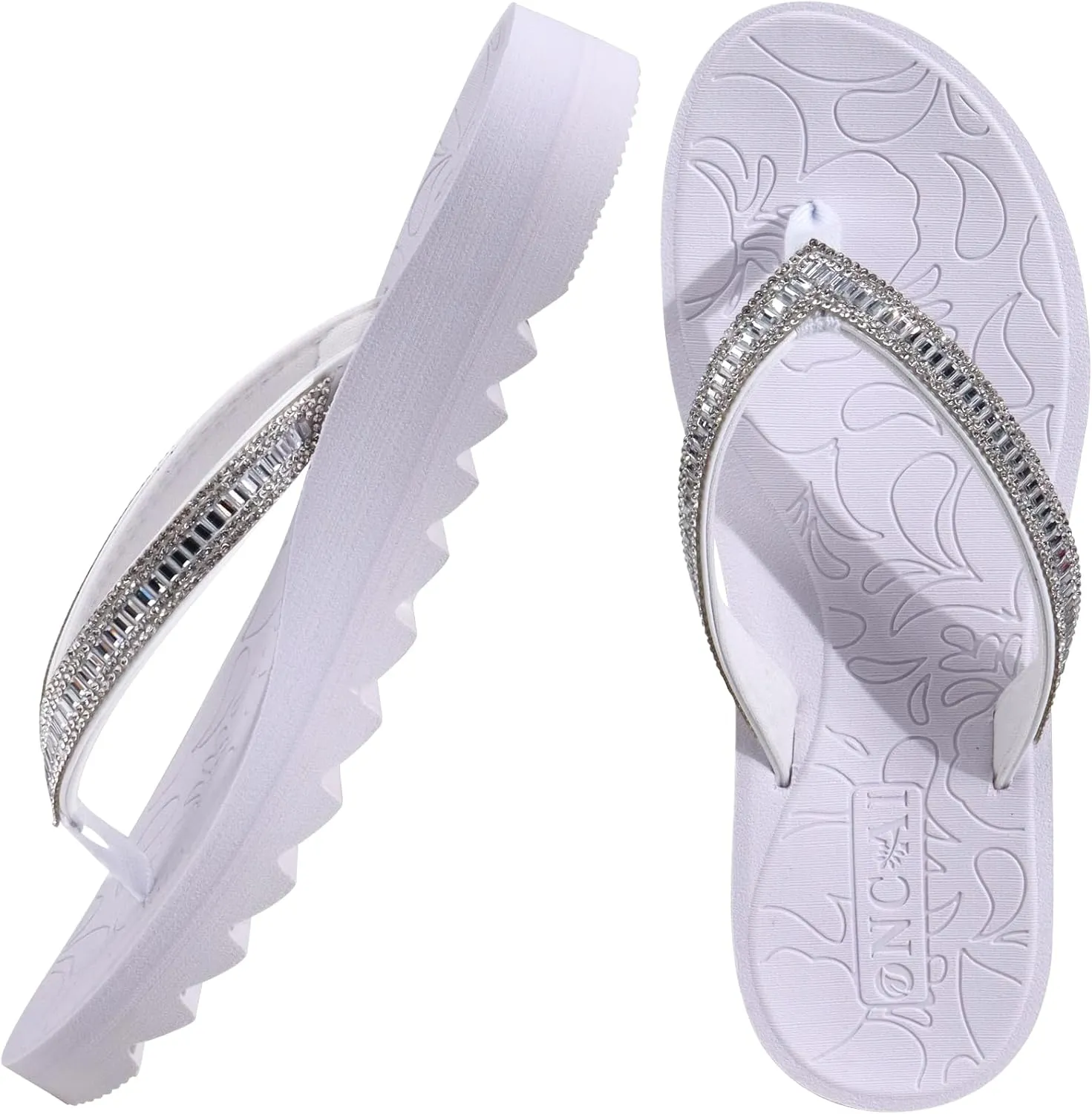 ONCAI Flip Flops for Women, Beach Thong Sandals Womens with Arch Support, Dressy Rhinestone Comfortable Yoga Mat and Non Slip Rubber Soles for Summer US Size 5-11