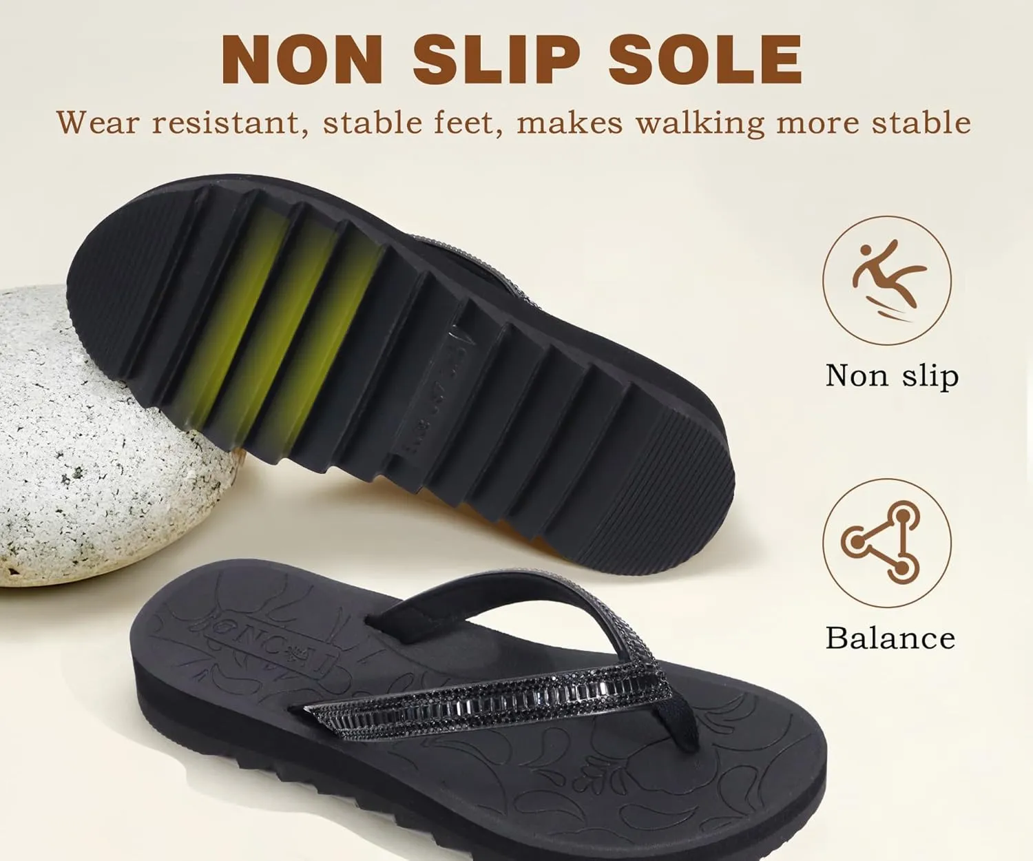 ONCAI Flip Flops for Women, Beach Thong Sandals Womens with Arch Support, Dressy Rhinestone Comfortable Yoga Mat and Non Slip Rubber Soles for Summer US Size 5-11