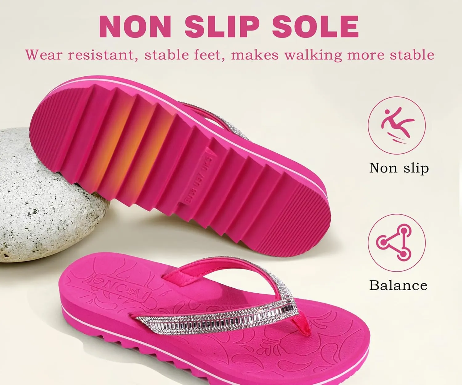 ONCAI Flip Flops for Women, Beach Thong Sandals Womens with Arch Support, Dressy Rhinestone Comfortable Yoga Mat and Non Slip Rubber Soles for Summer US Size 5-11