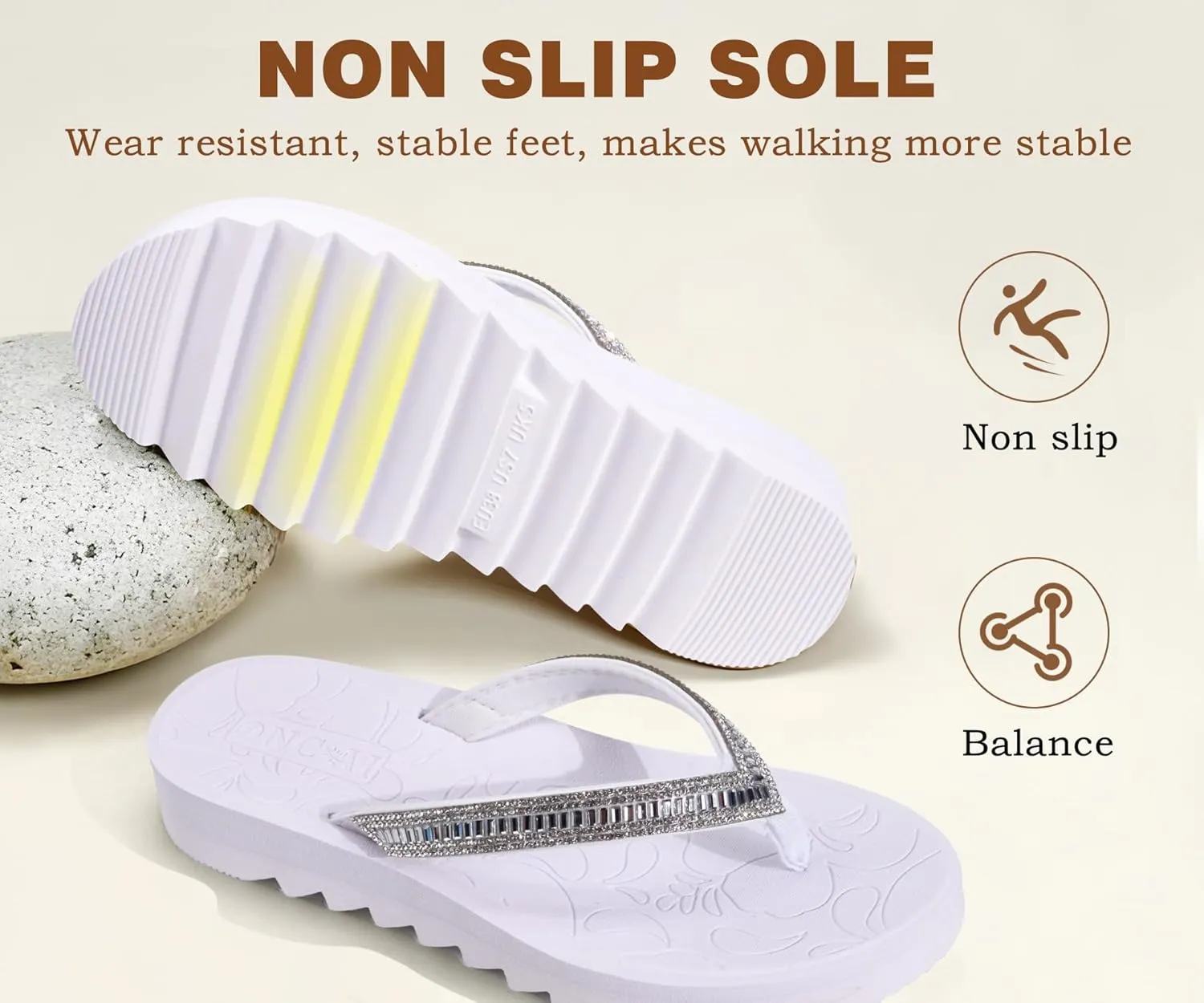 ONCAI Flip Flops for Women, Beach Thong Sandals Womens with Arch Support, Dressy Rhinestone Comfortable Yoga Mat and Non Slip Rubber Soles for Summer US Size 5-11