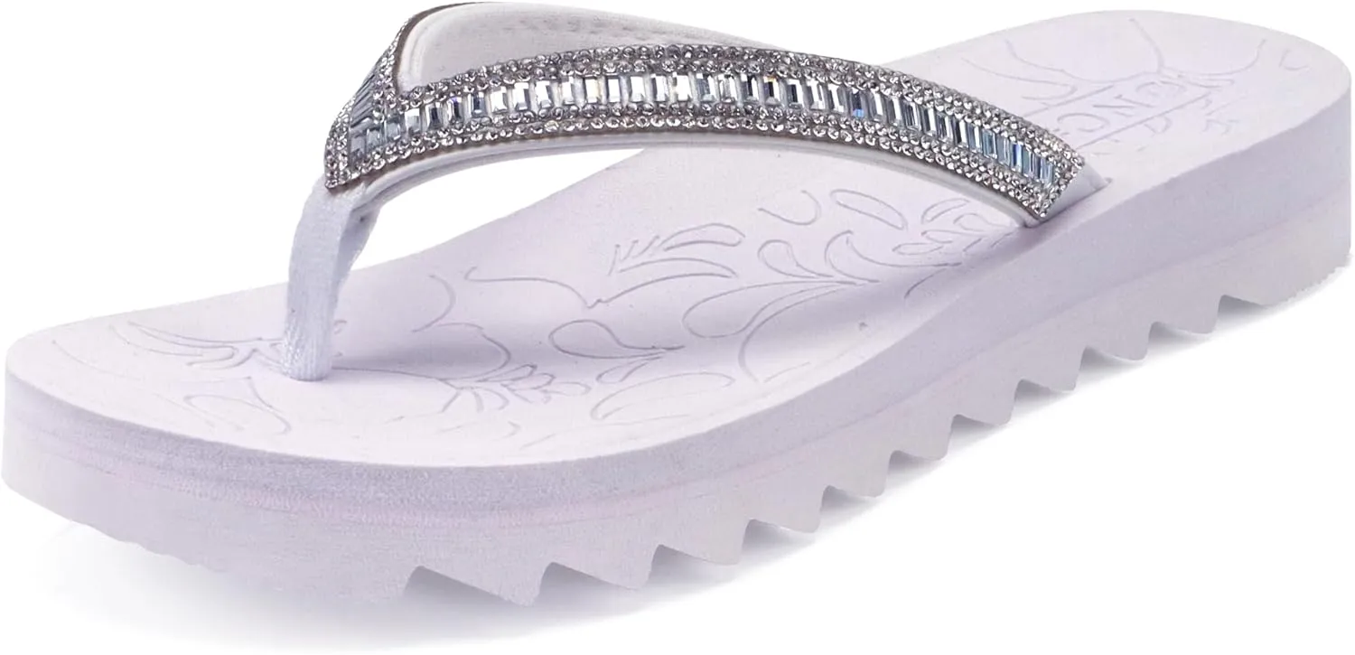 ONCAI Flip Flops for Women, Beach Thong Sandals Womens with Arch Support, Dressy Rhinestone Comfortable Yoga Mat and Non Slip Rubber Soles for Summer US Size 5-11