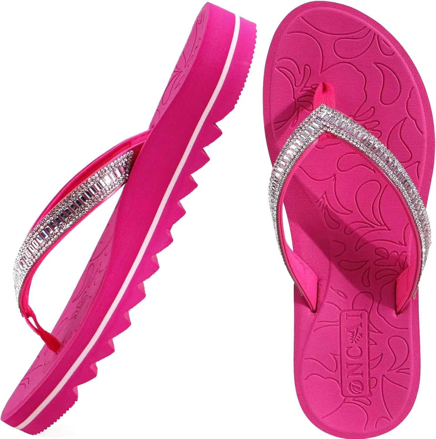 ONCAI Flip Flops for Women, Beach Thong Sandals Womens with Arch Support, Dressy Rhinestone Comfortable Yoga Mat and Non Slip Rubber Soles for Summer US Size 5-11