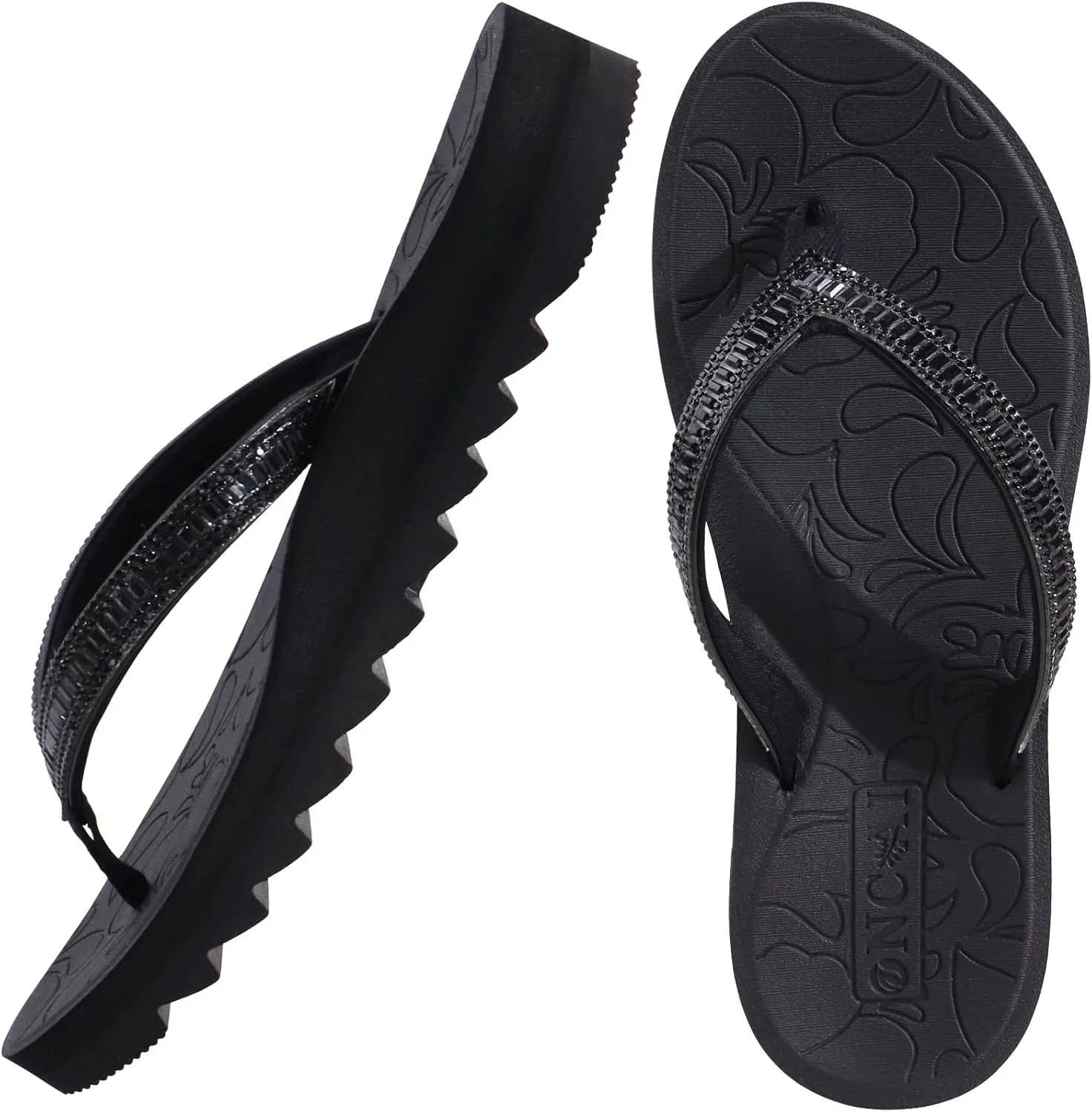ONCAI Flip Flops for Women, Beach Thong Sandals Womens with Arch Support, Dressy Rhinestone Comfortable Yoga Mat and Non Slip Rubber Soles for Summer US Size 5-11