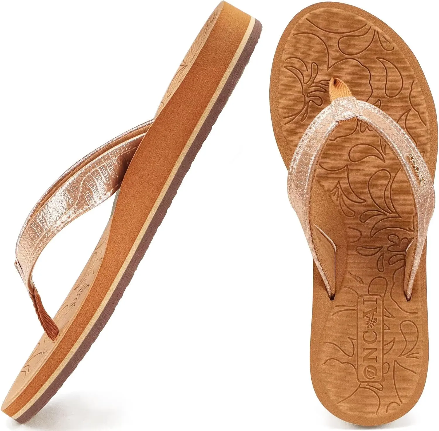 ONCAI Women's Flip Flops Comfortable Summer Beach Thong Sandals for Women with Cushion Walking Arch Support Yoga Mat Indoor Outdoor Soles