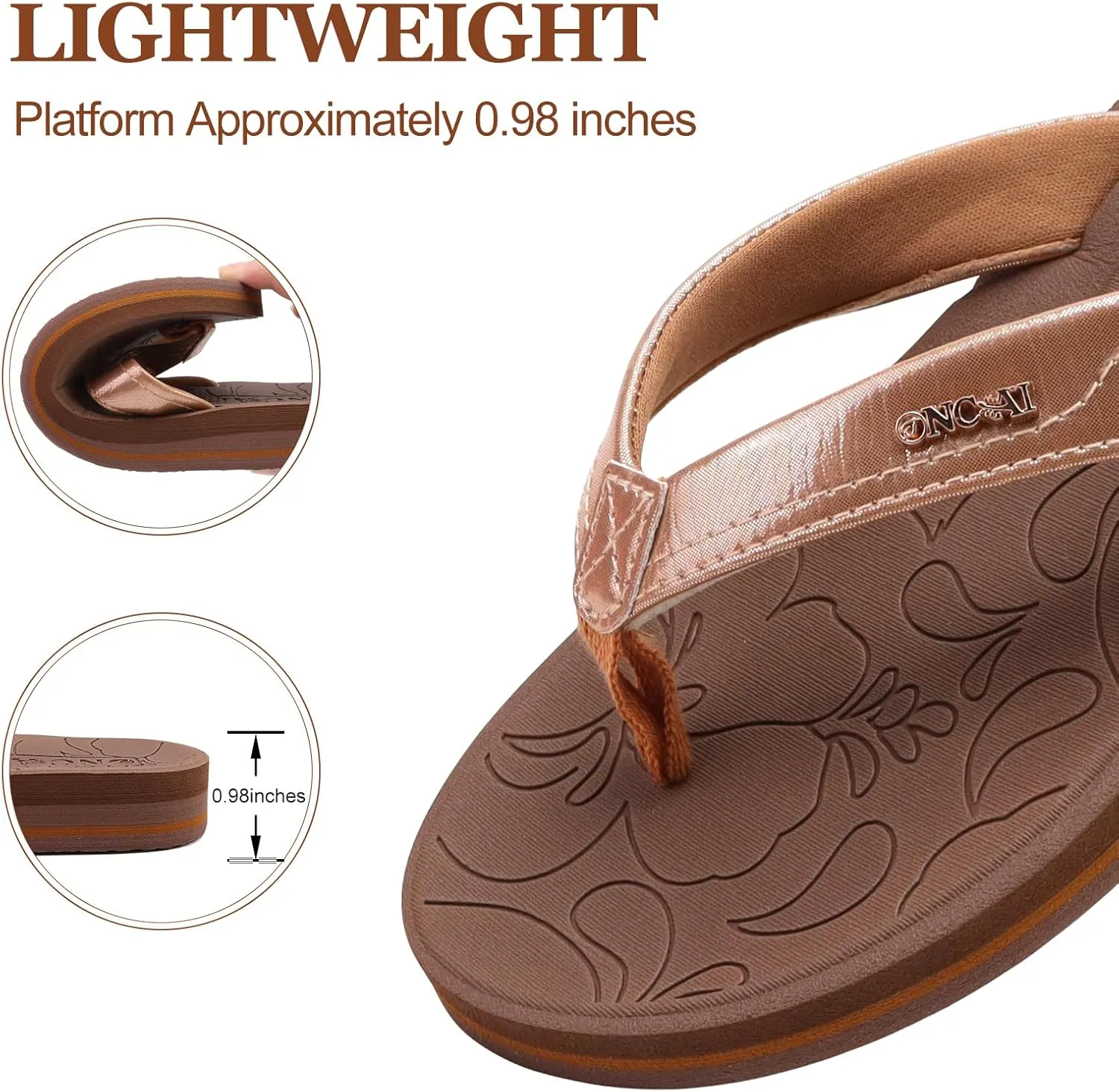 ONCAI Women's Flip Flops Comfortable Summer Beach Thong Sandals for Women with Cushion Walking Arch Support Yoga Mat Indoor Outdoor Soles
