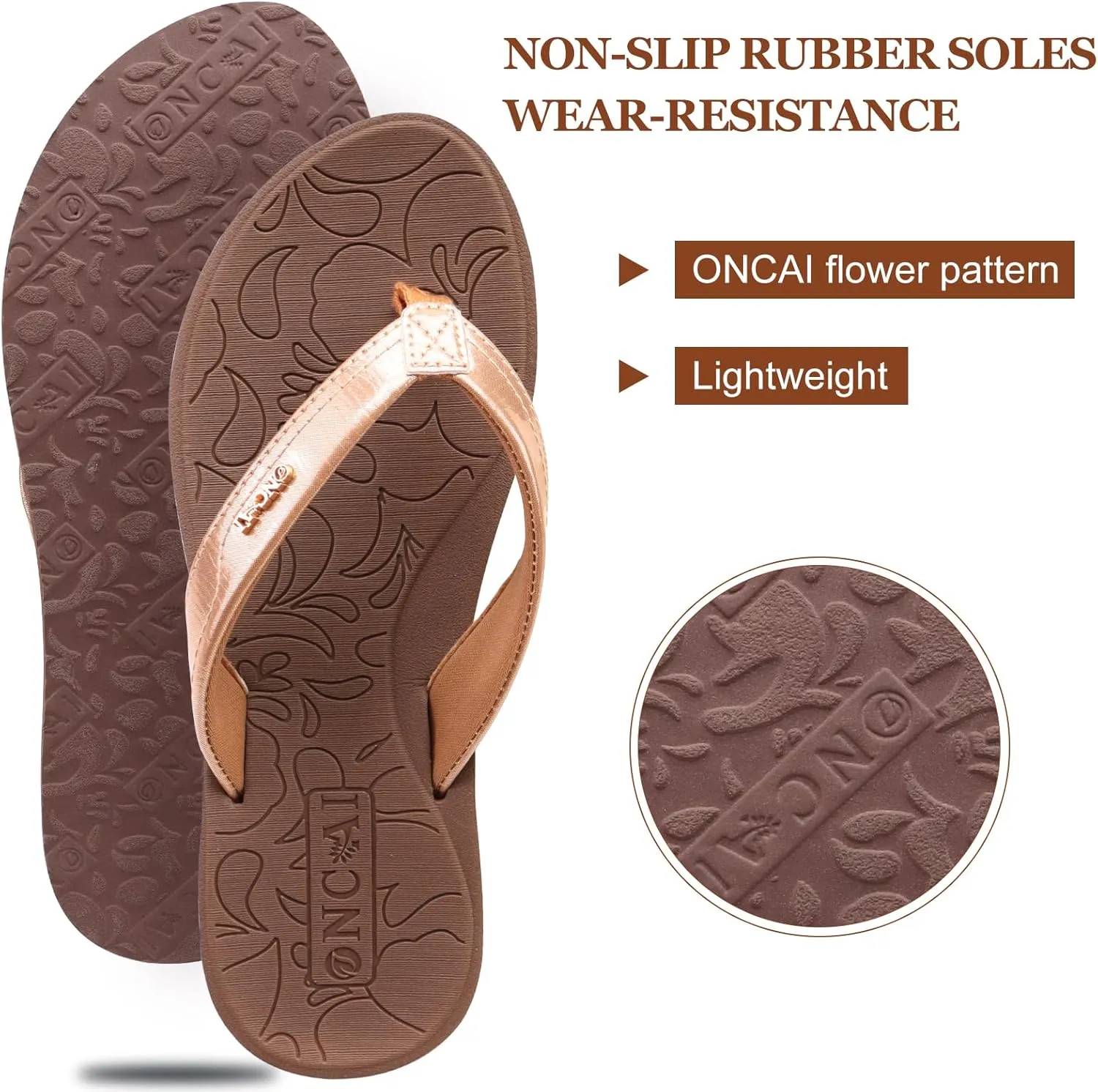 ONCAI Women's Flip Flops Comfortable Summer Beach Thong Sandals for Women with Cushion Walking Arch Support Yoga Mat Indoor Outdoor Soles