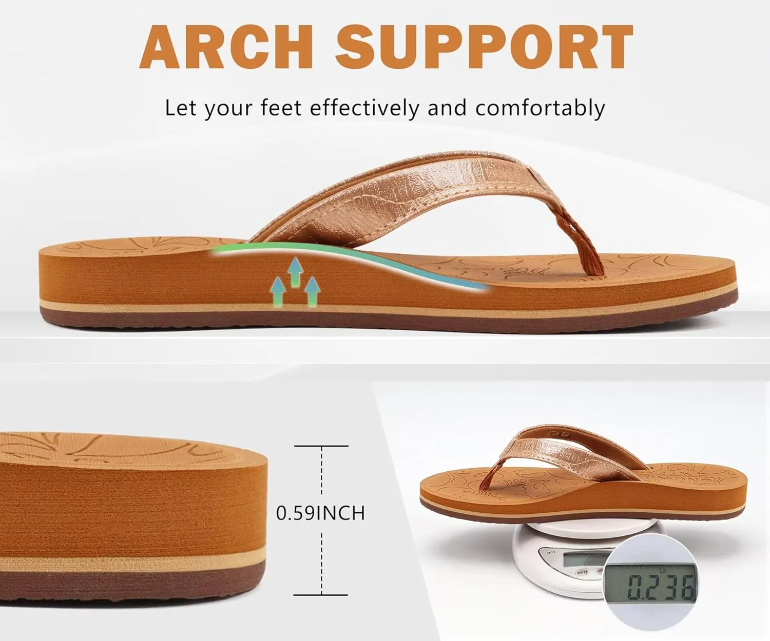 ONCAI Women's Flip Flops Comfortable Summer Beach Thong Sandals for Women with Cushion Walking Arch Support Yoga Mat Indoor Outdoor Soles