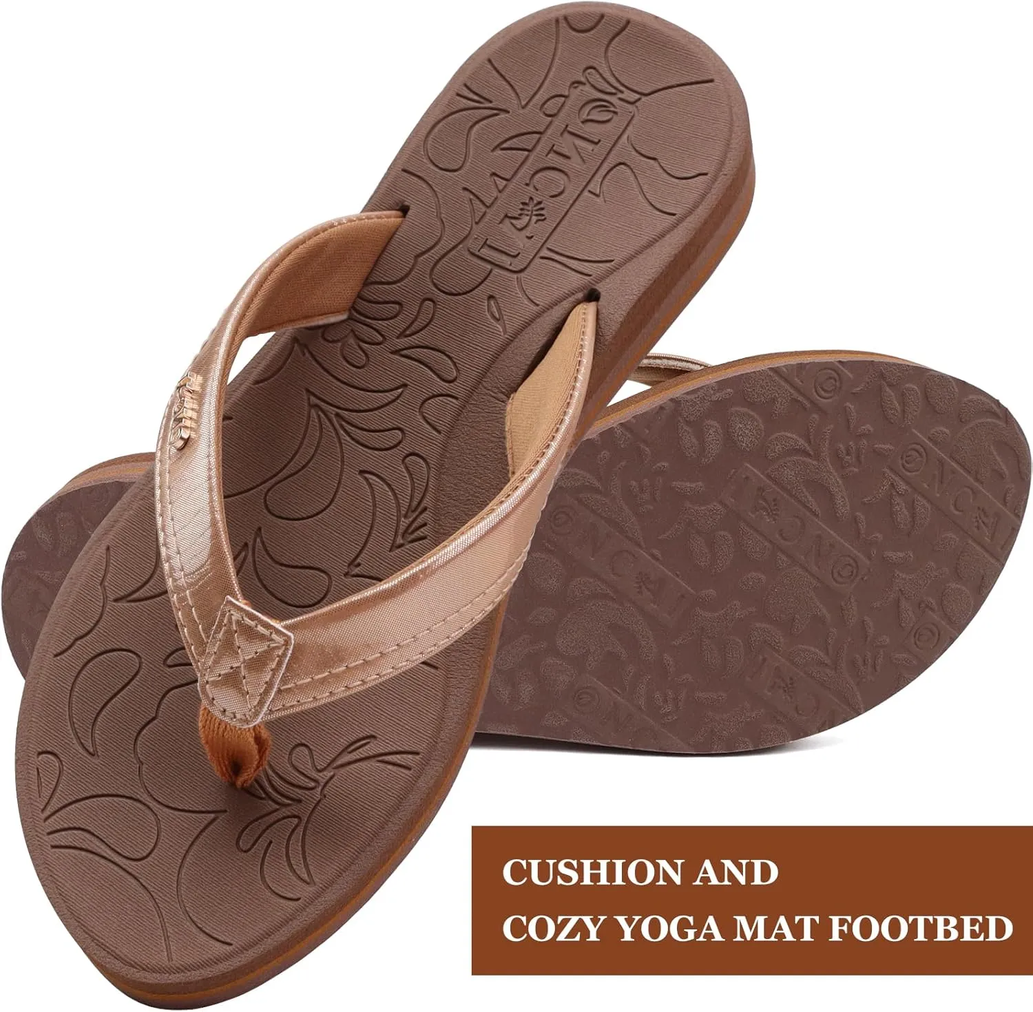 ONCAI Women's Flip Flops Comfortable Summer Beach Thong Sandals for Women with Cushion Walking Arch Support Yoga Mat Indoor Outdoor Soles