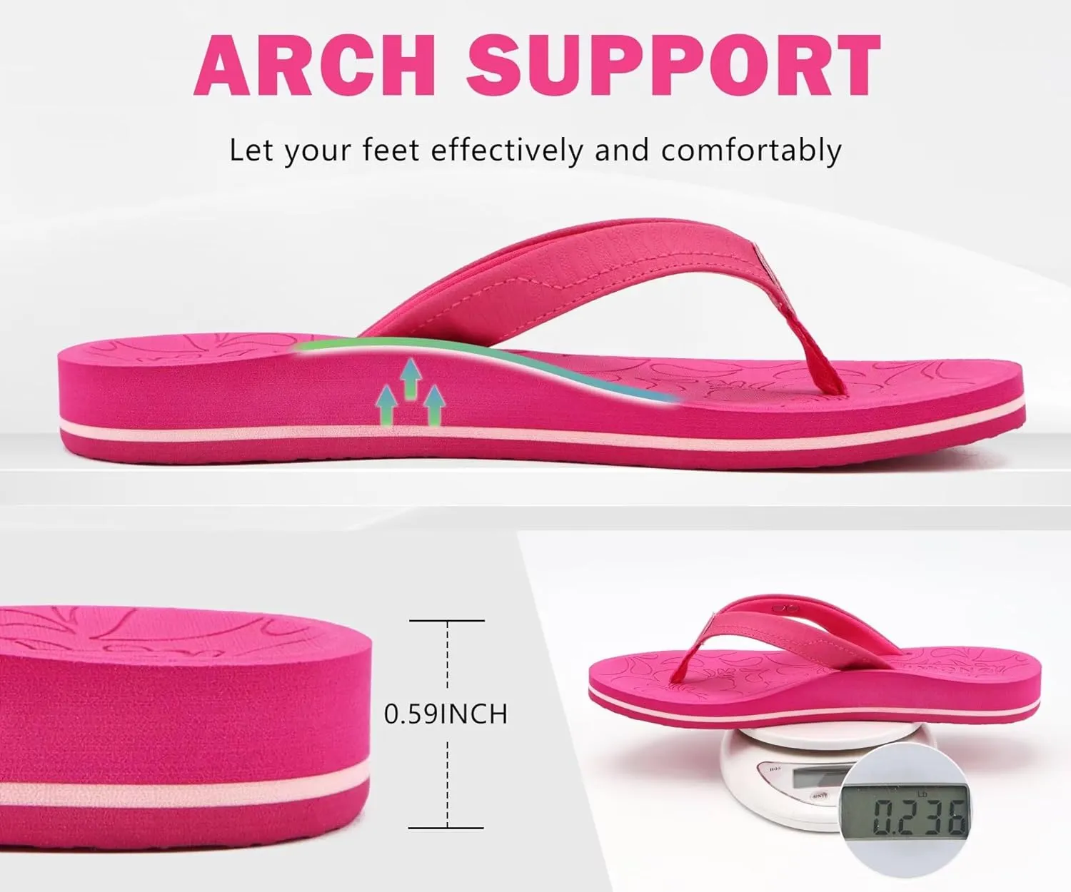 ONCAI Women's Flip Flops Comfortable Summer Beach Thong Sandals for Women with Cushion Walking Arch Support Yoga Mat Indoor Outdoor Soles