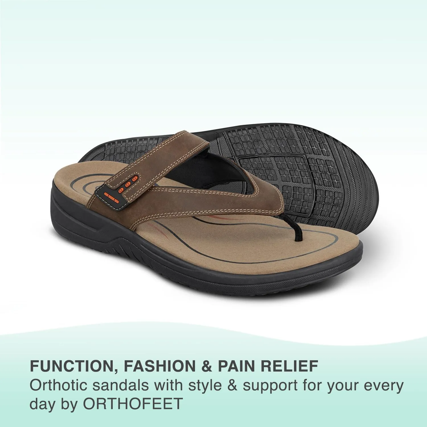 Orthofeet Men's Orthopedic Leather Eldorado Flip-Flop Sandals