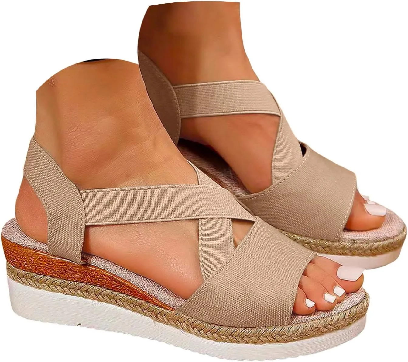 Orthopedic Sandals for Women 2025 Wedge Comfortable Dressy Cross Band Womens Summer Sandals Platform Elastic Toe Strap Pretty Women's Sandals with Arch Support for Beach Casual Wear