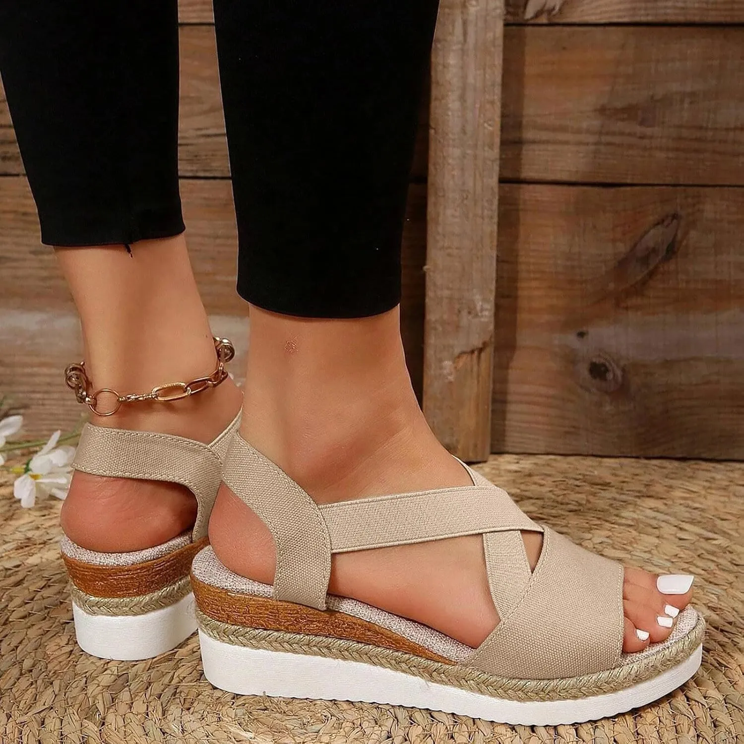 Orthopedic Sandals for Women 2025 Wedge Comfortable Dressy Cross Band Womens Summer Sandals Platform Elastic Toe Strap Pretty Women's Sandals with Arch Support for Beach Casual Wear