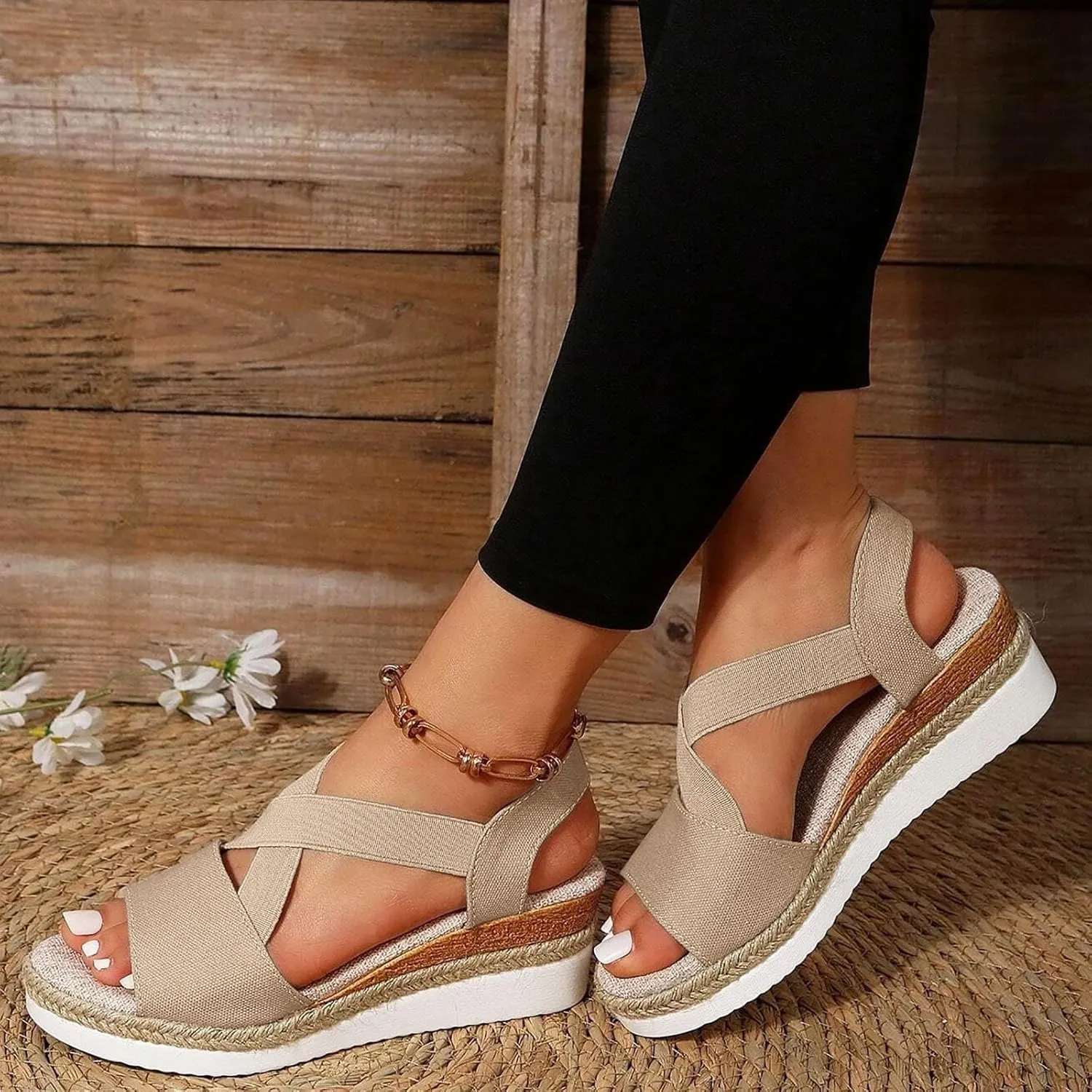 Orthopedic Sandals for Women 2025 Wedge Comfortable Dressy Cross Band Womens Summer Sandals Platform Elastic Toe Strap Pretty Women's Sandals with Arch Support for Beach Casual Wear