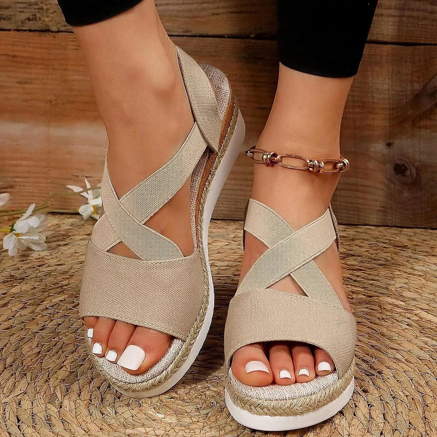 Orthopedic Sandals for Women 2025 Wedge Comfortable Dressy Cross Band Womens Summer Sandals Platform Elastic Toe Strap Pretty Women's Sandals with Arch Support for Beach Casual Wear