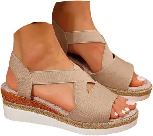 Orthopedic Sandals for Women 2025 Wedge Comfortable Dressy Cross Band Womens Summer Sandals Platform Elastic Toe Strap Pretty Women's Sandals with Arch Support for Beach Casual Wear