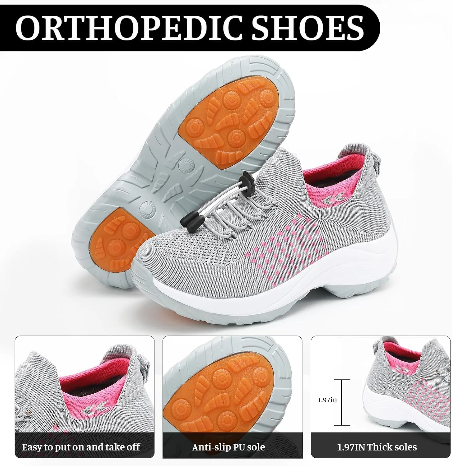 Orthopedic Shoes for Women Comfort Wear Orthowear Shoes Wide Width Slip On Walking Tennis Sneakers Plantar Fasciitis Bowling Shoe Mesh Athletic Style for Bowlers Breathable Lightweight