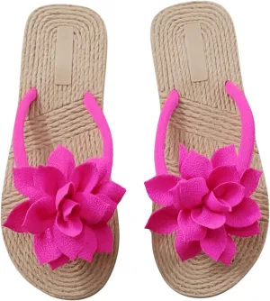 OYOANGLE Women's Applique Decor Open Toe Flip Flop Sandals Casual Outdoor Flat Slippers