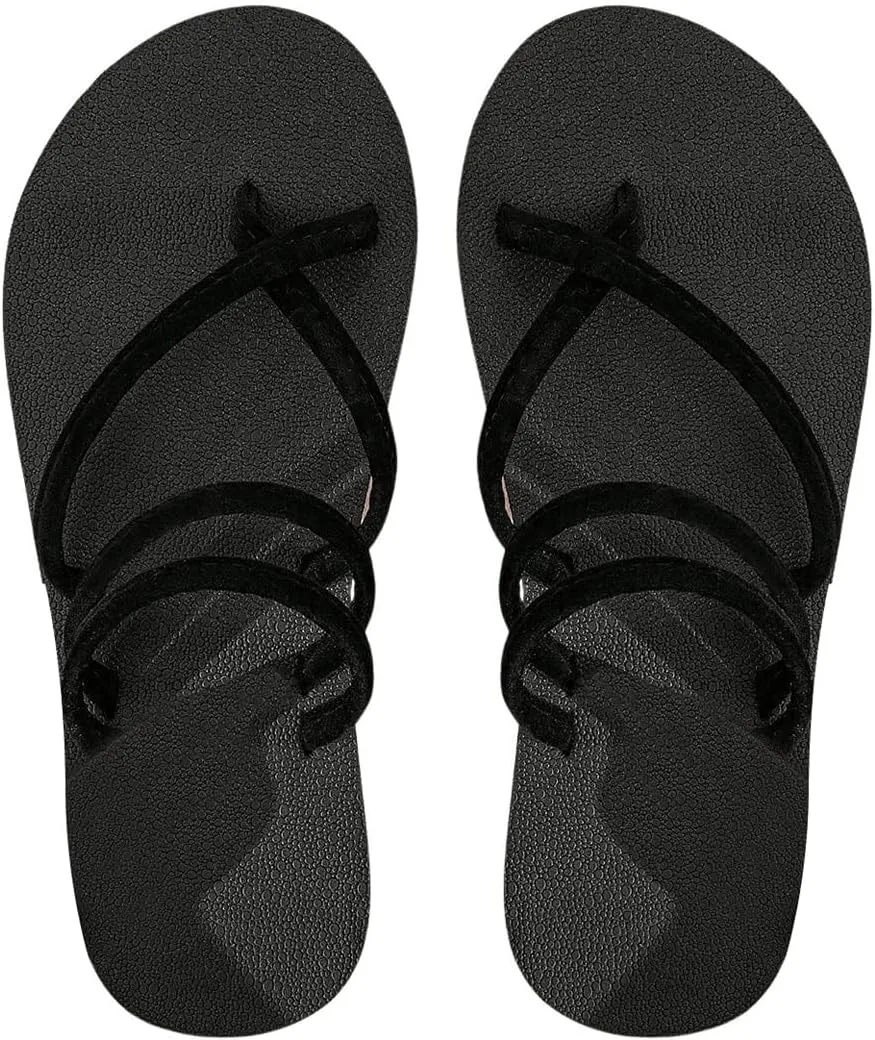 OYOANGLE Women's Criss Cross Strap Flip Flop Flat Sandal Open Toe Slingback Lightweight Summer Solid Sandals