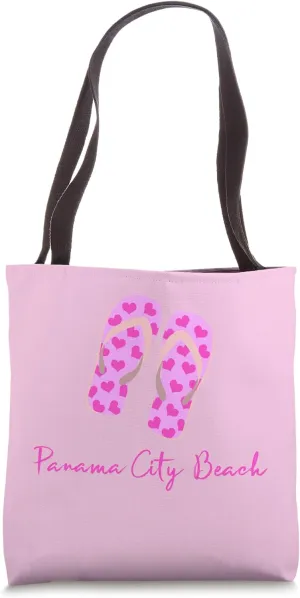 Panama City Florida Beach Coastal Love Heart Pink Flip Flops Tote Bag