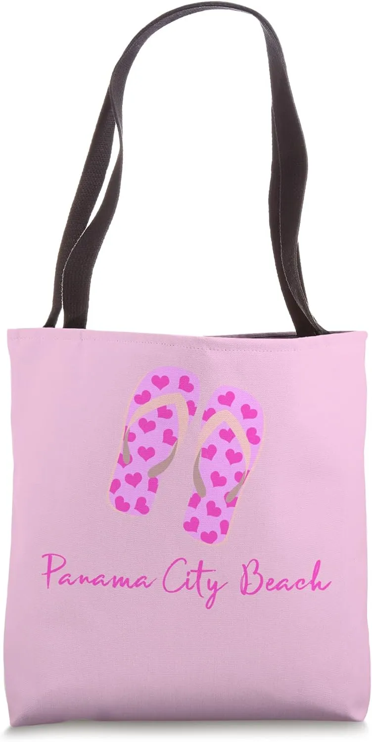 Panama City Florida Beach Coastal Love Heart Pink Flip Flops Tote Bag
