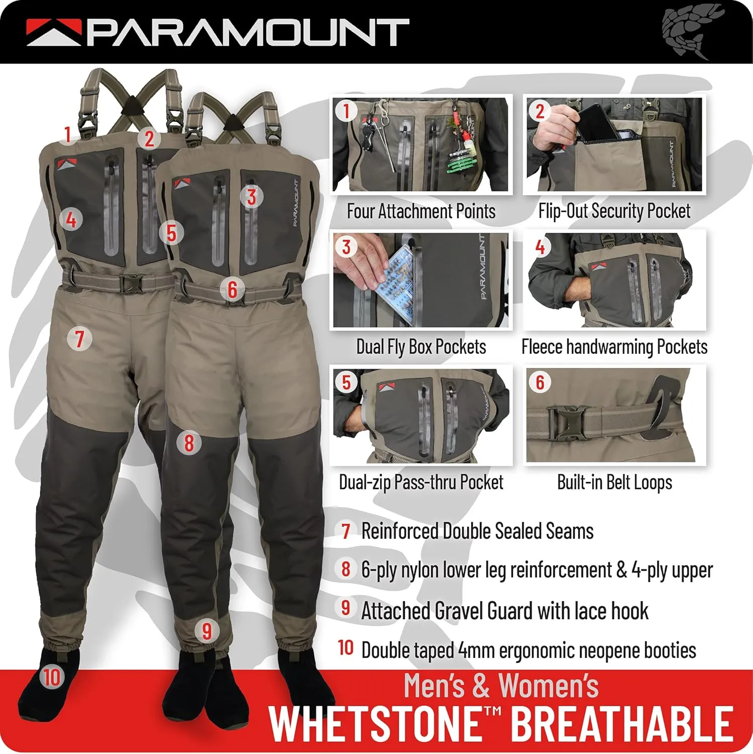 Paramount Outdoors Whetstone Women's Breathable Split Pocket Fly Fishing Chest Wader