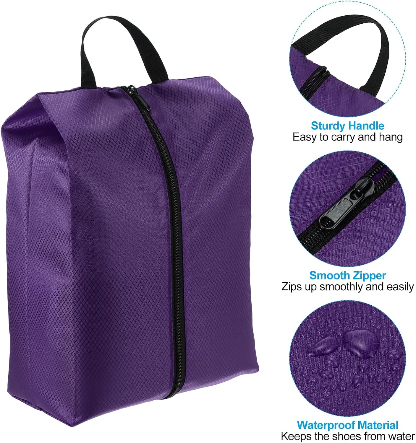 PATIKIL Shoe Bags for Travel, 2 Pack Portable Nylon Shoe Bag with Zipper Waterproof Shoe Storage Organizer for Travel Outdoor, Purple
