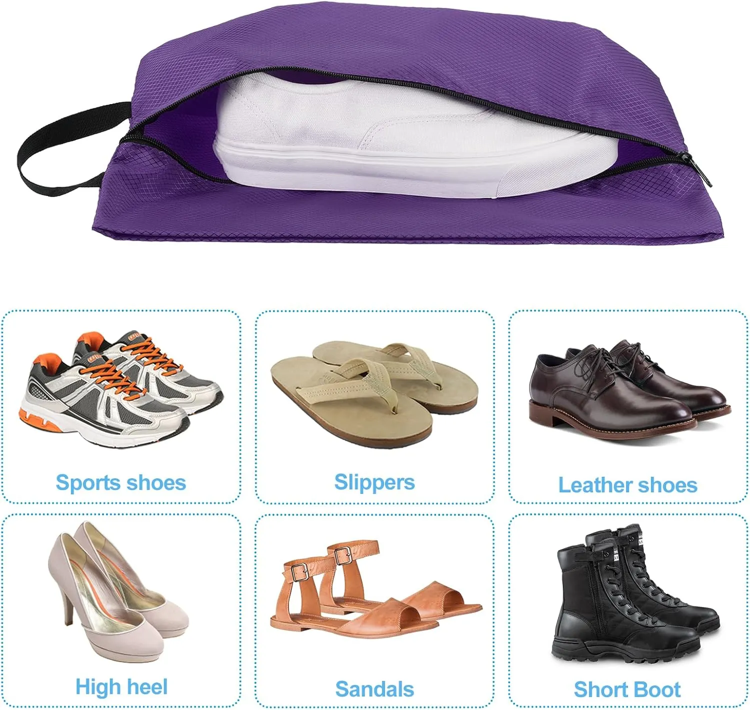 PATIKIL Shoe Bags for Travel, 2 Pack Portable Nylon Shoe Bag with Zipper Waterproof Shoe Storage Organizer for Travel Outdoor, Purple