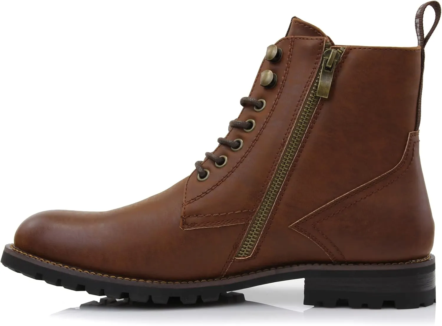 Polar Fox Knoxville MPX806068 Mens Casual Work Laced Classic Motorcycle Combat Zipper Boots