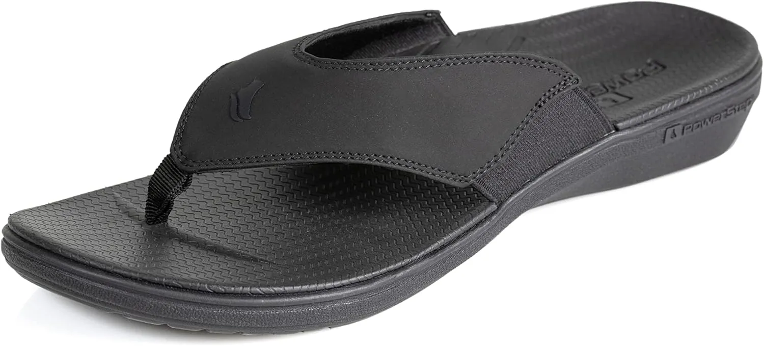 PowerStep Men's Arch Support Orthotic Flip Flop Sandals with Shock Absorbing Sole, Lightweight Non-Slip Tread, Black, 11