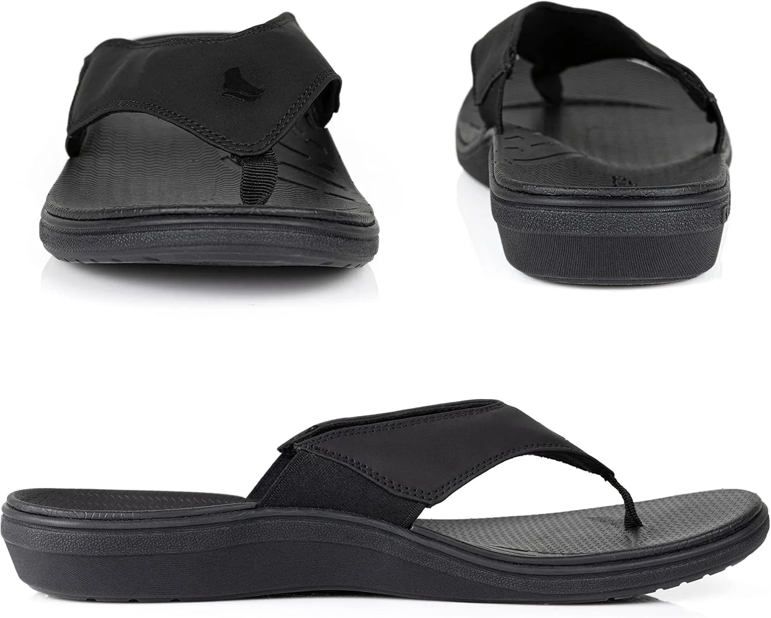 PowerStep Men's Arch Support Orthotic Flip Flop Sandals with Shock Absorbing Sole, Lightweight Non-Slip Tread, Black, 11