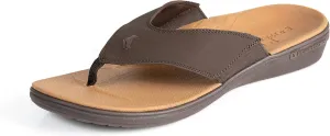 PowerStep Men's Arch Support Orthotic Flip Flop Sandals with Shock Absorbing Sole, Lightweight Non-Slip Tread, Brown, 11