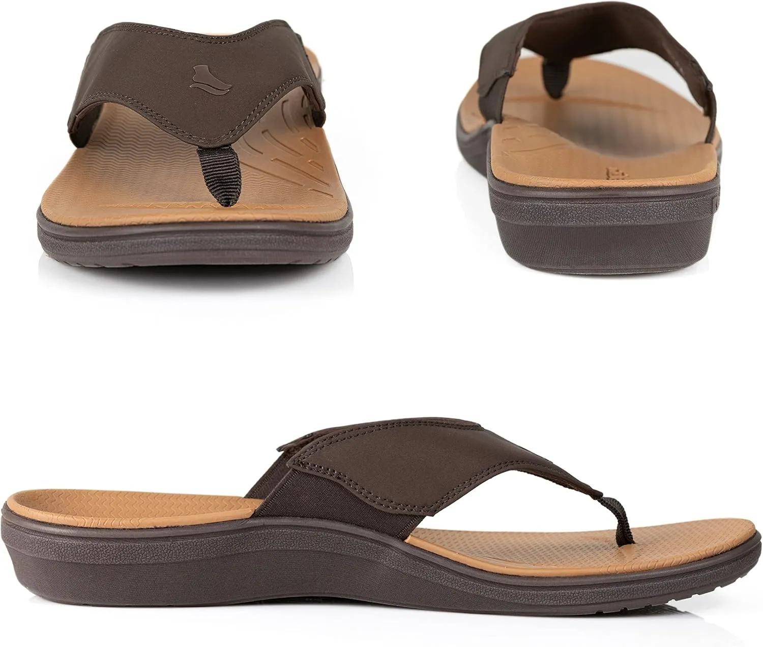 PowerStep Men's Arch Support Orthotic Flip Flop Sandals with Shock Absorbing Sole, Lightweight Non-Slip Tread, Brown, 11