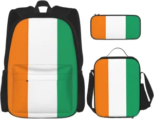 Premium Flag of Cote d'Ivoire Print 3-in-1 Backpack Set with Lunch Bag & Pencil Case Portable Bag Set