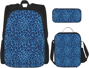 Premium Leopard Skin Animal Print 3-in-1 Backpack Set with Lunch Bag & Pencil Case Portable Bag Set