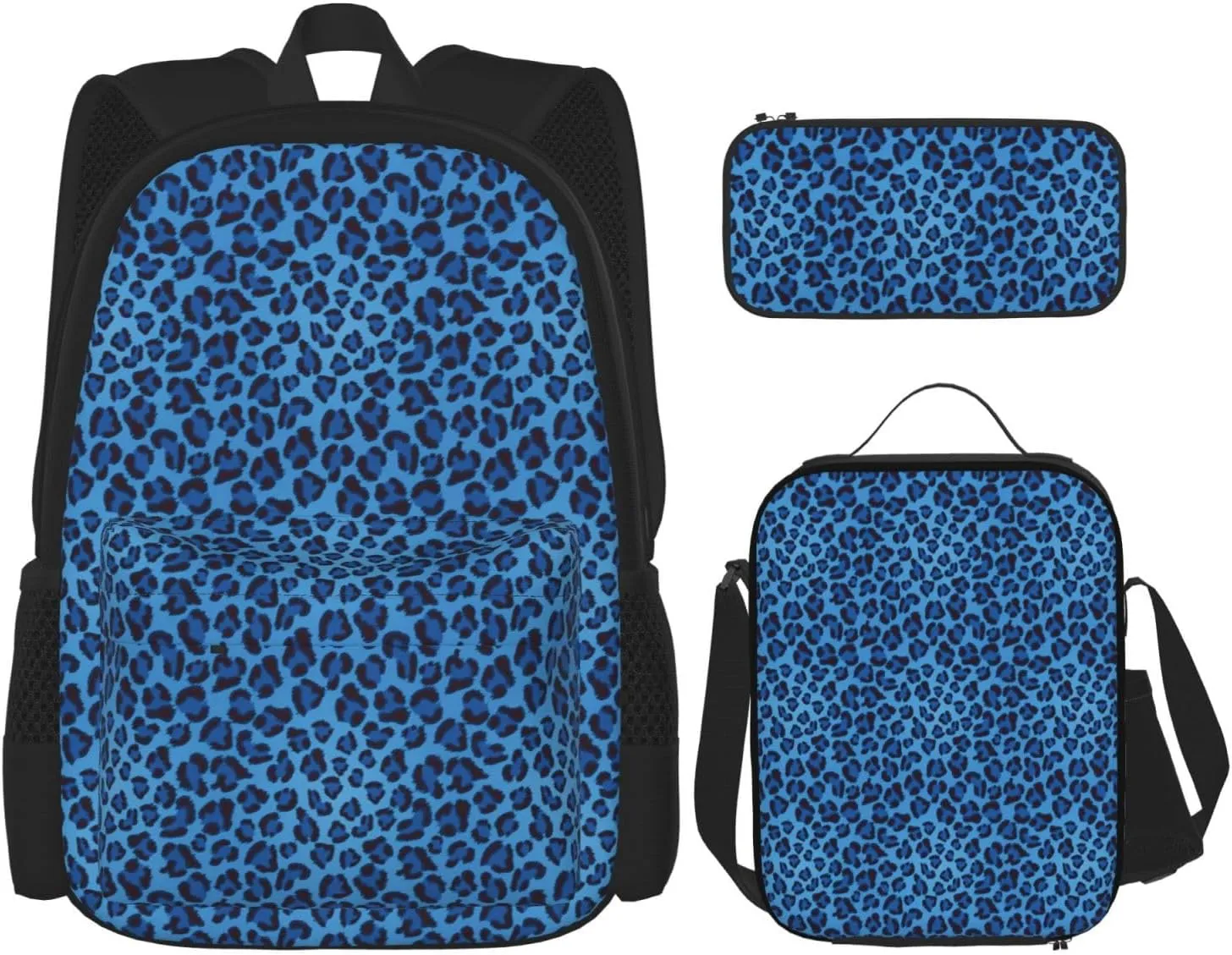 Premium Leopard Skin Animal Print 3-in-1 Backpack Set with Lunch Bag & Pencil Case Portable Bag Set