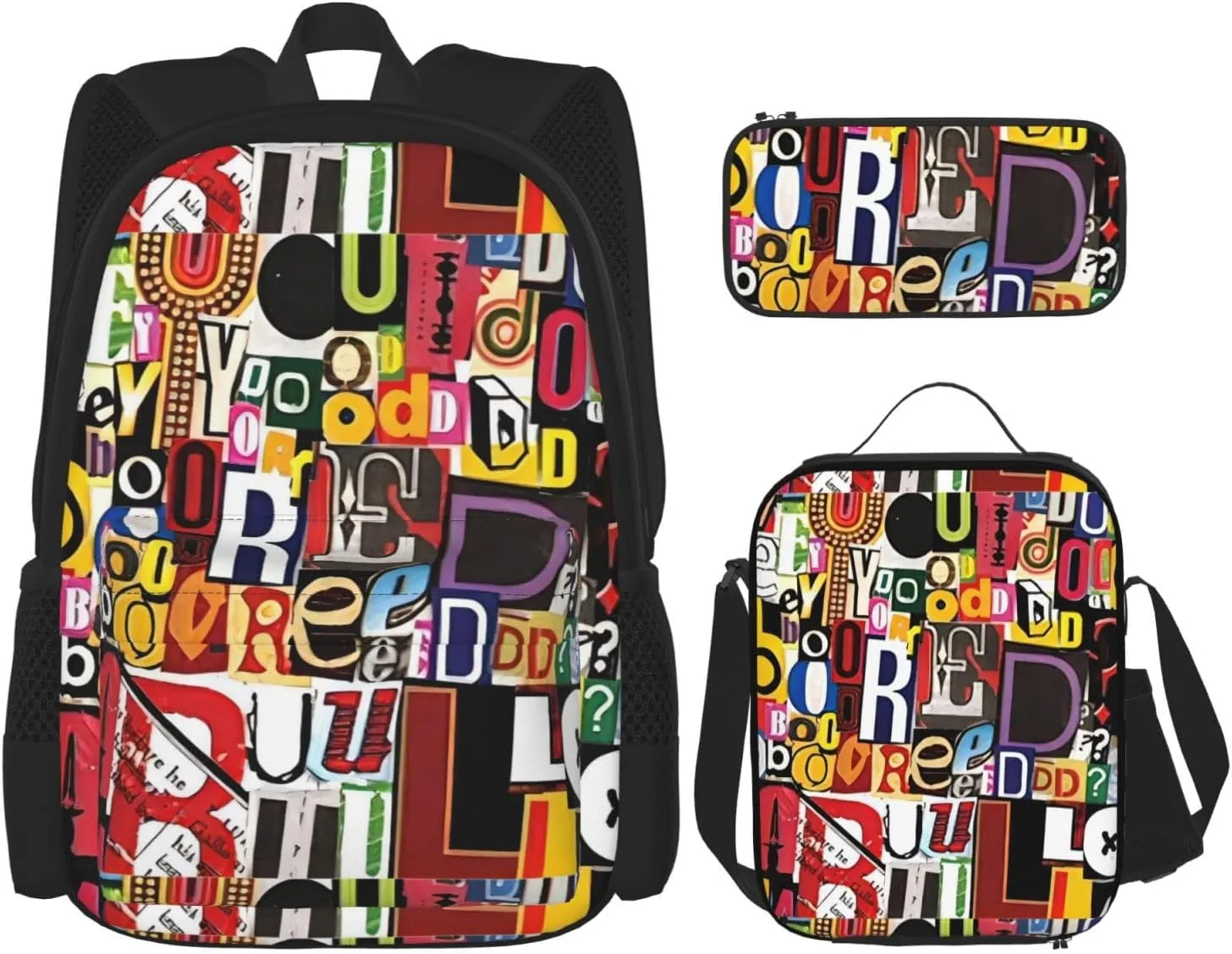 Premium Letter and number Print 3-in-1 Backpack Set with Lunch Bag & Pencil Case Portable Bag Set