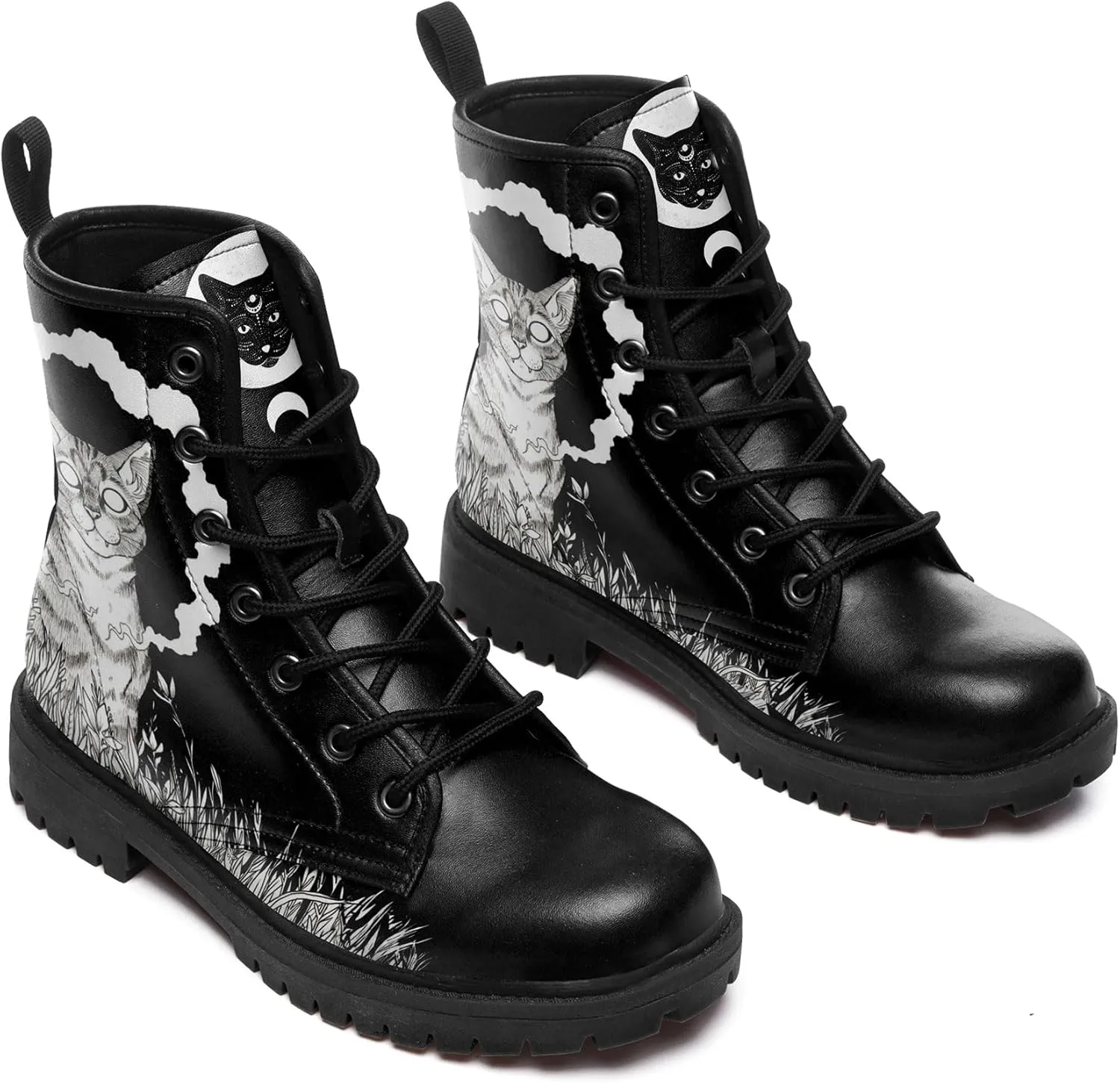 Punk Combat Boots, Stylish Motorcycle Booties for Men & Women, Waterproof Work Boot with Artistic Design