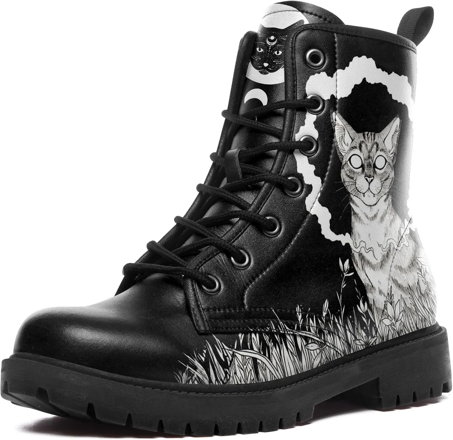 Punk Combat Boots, Stylish Motorcycle Booties for Men & Women, Waterproof Work Boot with Artistic Design