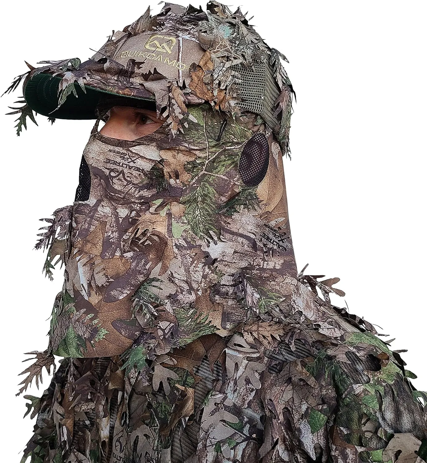 QuikCamo Lightweight 3D Leafy Camo Face Mask & Hat for Hunting, OSFM Adjustable Camouflage Hat, Mossy Oak & Realtree